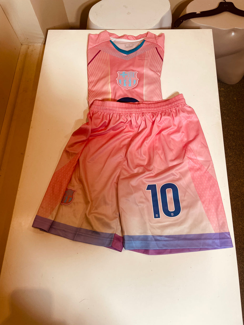 Barcelona youth soccer Jersey set pink